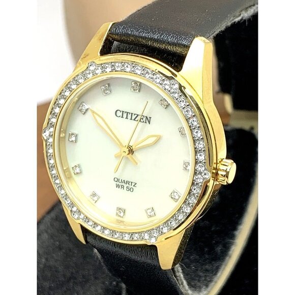 Citizen Women's Watch ER0222-56D Mother of Pearl Dial Gold Quartz Black … - Picture 1 of 14